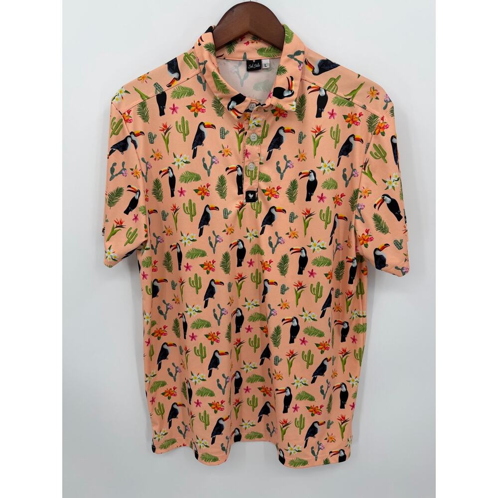 Bad Birdie Cactus Toucan Cacti Peach Golf Polo Tropical Print Golfcore Large UPF